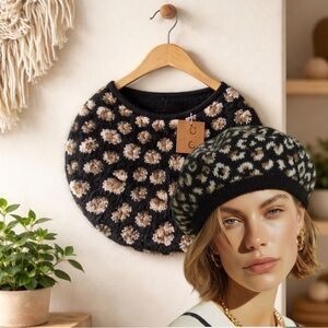 🛍️ Women’s Stylish Black Brown Rabbit Fur Wool rhinestone Beret NWT